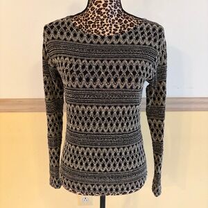 Jaipur Anthropologie Black Gold Geometric Knit Long Sleeve Pullover Top Small